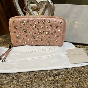 Jimmy Choo Filipa Blush Star-Studded Wallet in box